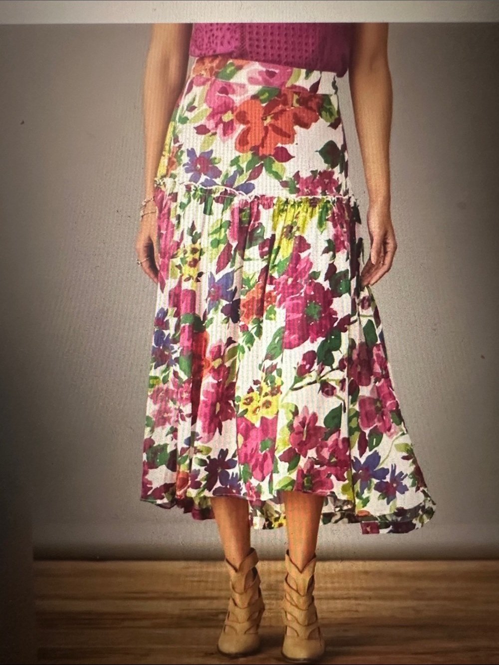 Women’s Sundance Bella Rose Tiered Fit and Flare Skirt, size Large